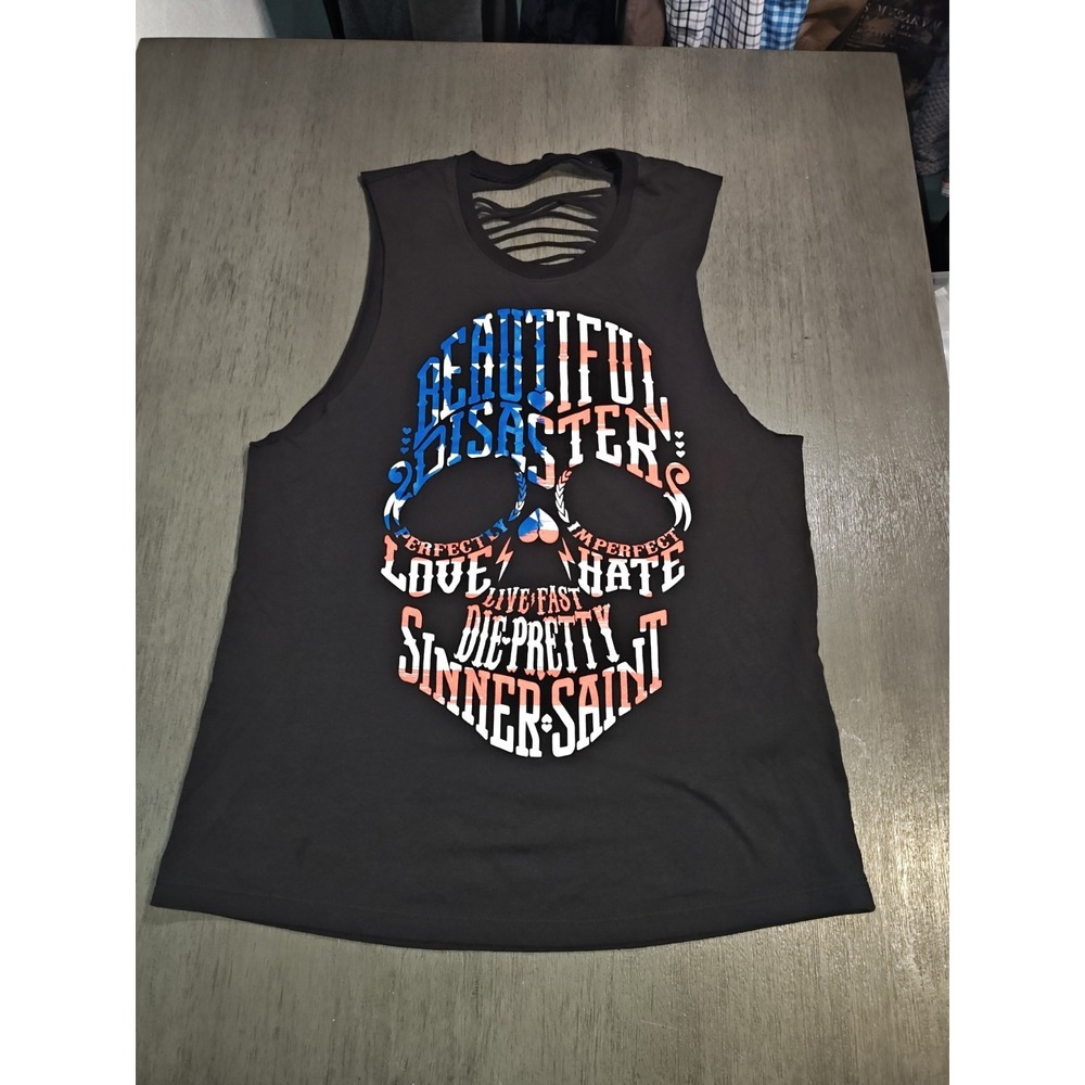 Beautiful Disaster Woman's Bella Americana tank top,slash-back design,Size large